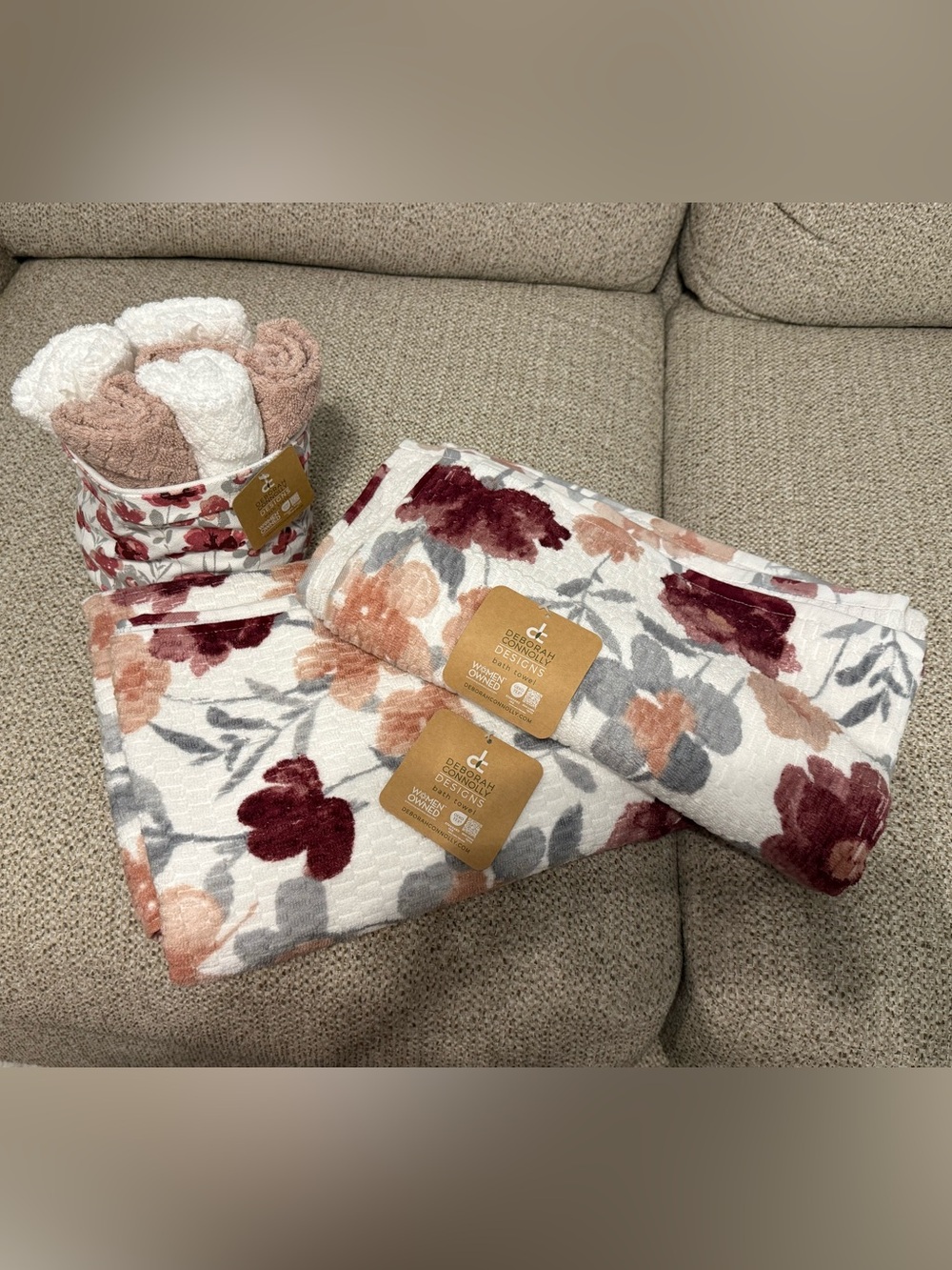 Floral Cotton Bath Towel and Washcloth Set - Deborah Connolly